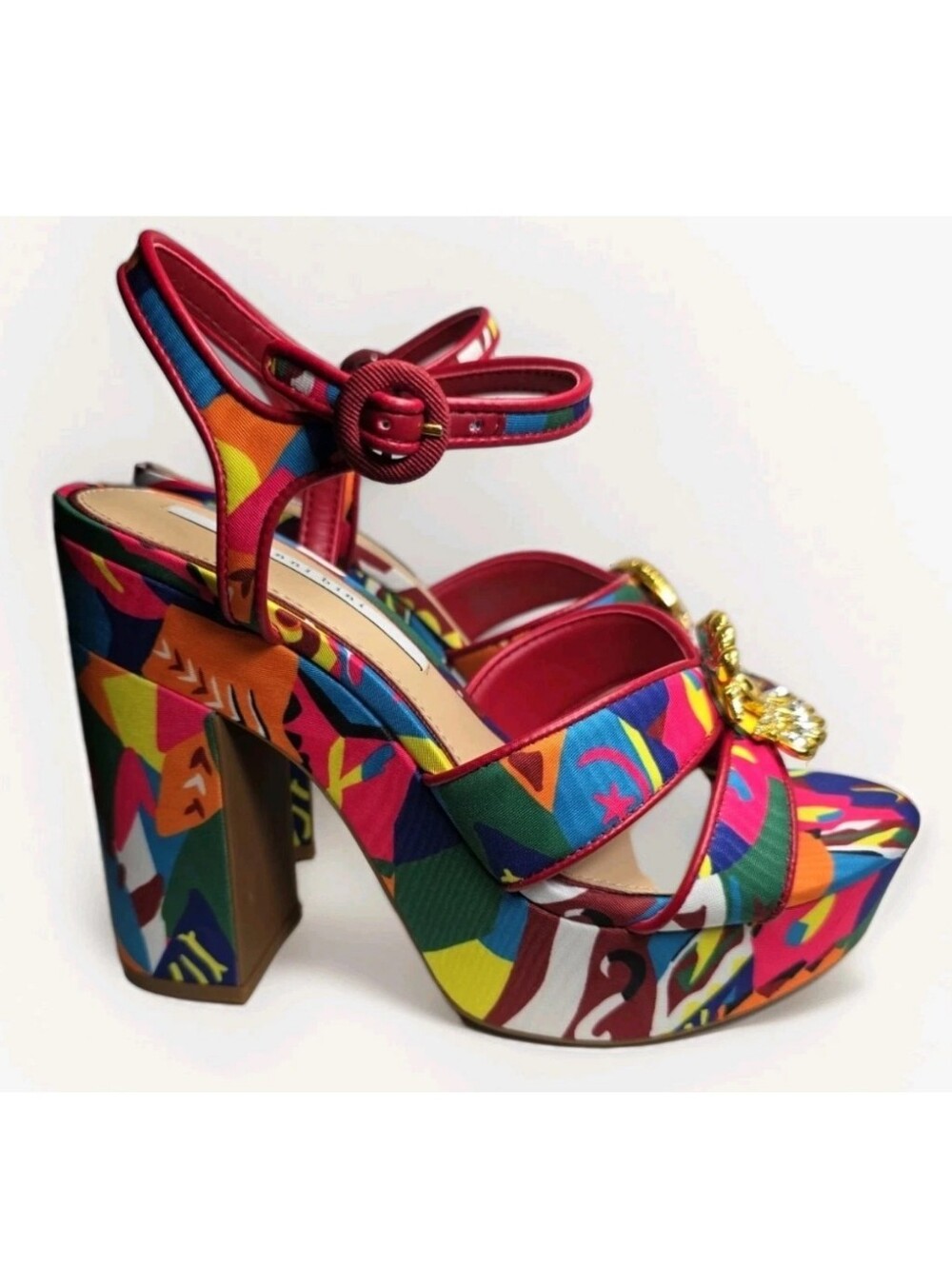 Gianni Bini Sandals Womens Size 7.5  Beaded Platform Block Heel Ankle Strap Nwob